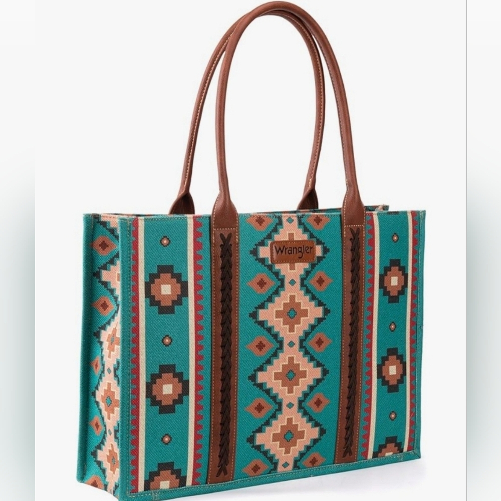 WRANGLER Aztec Large Turquoise Tote Bag Purse New